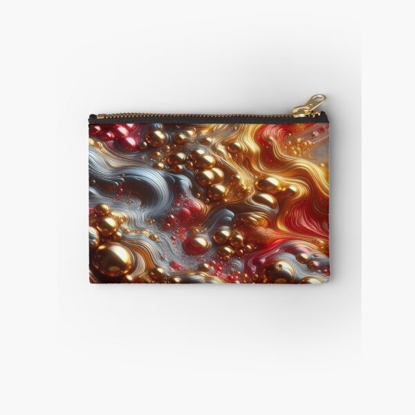 Item preview, abstract of melting liquid with metallic sheen, gold and cherry red colors - Retro Liquid Lava Flow Abstract Pattern designed and sold by KamalaDesign.