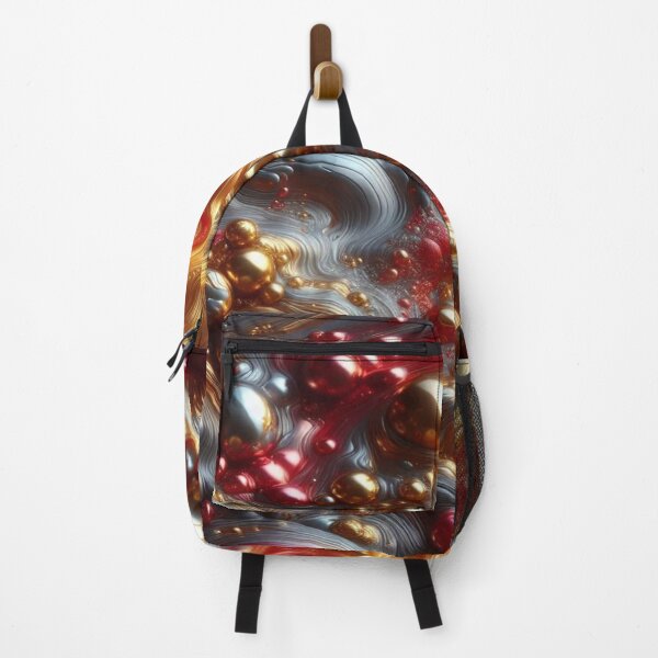 Item preview, abstract of melting liquid with metallic sheen, gold and cherry red colors - Retro Liquid Lava Flow Abstract Pattern designed and sold by KamalaDesign.
