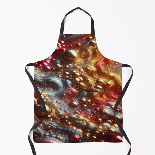 Item preview, abstract of melting liquid with metallic sheen, gold and cherry red colors - Retro Liquid Lava Flow Abstract Pattern designed and sold by KamalaDesign.