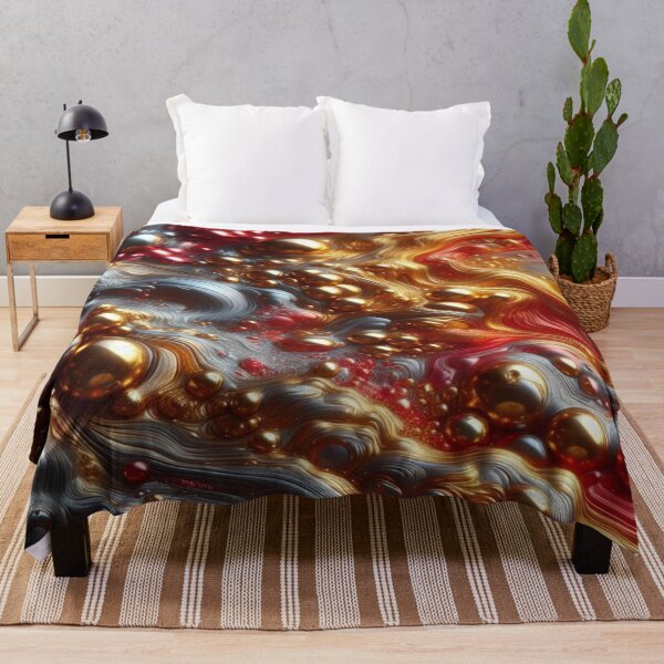 Item preview, abstract of melting liquid with metallic sheen, gold and cherry red colors - Retro Liquid Lava Flow Abstract Pattern designed and sold by KamalaDesign.