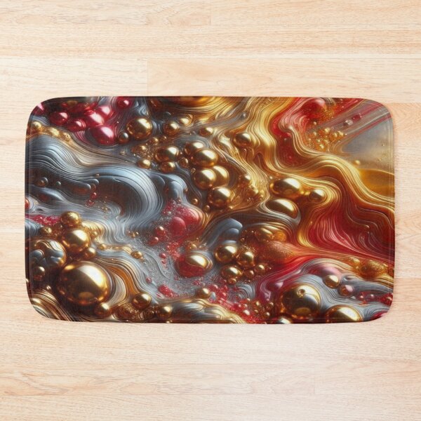 Item preview, abstract of melting liquid with metallic sheen, gold and cherry red colors - Retro Liquid Lava Flow Abstract Pattern designed and sold by KamalaDesign.