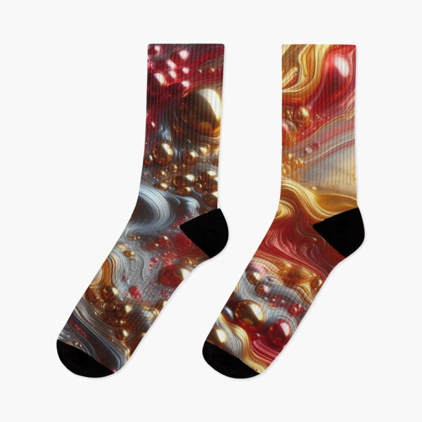 Item preview, abstract of melting liquid with metallic sheen, gold and cherry red colors - Retro Liquid Lava Flow Abstract Pattern designed and sold by KamalaDesign.