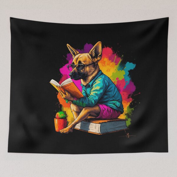 Item preview, German Sheppard dog reading books designed and sold by Furrifico.