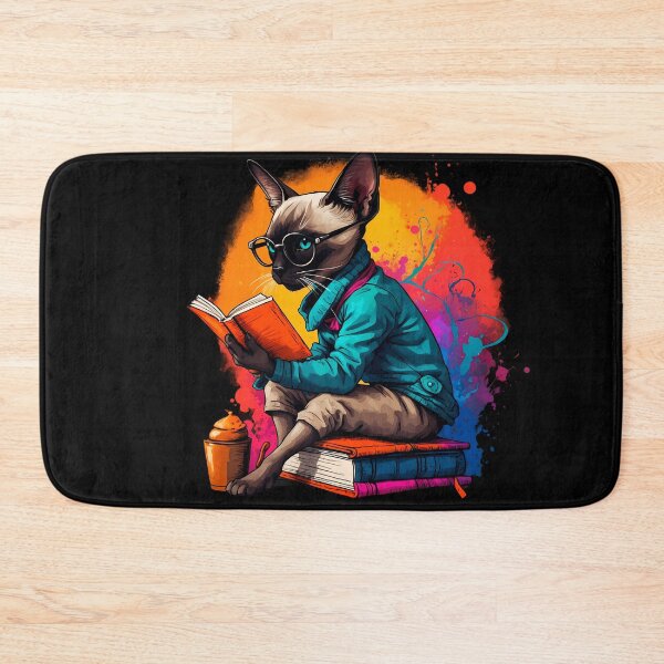 Item preview, Siamese cat reading books designed and sold by Furrifico.
