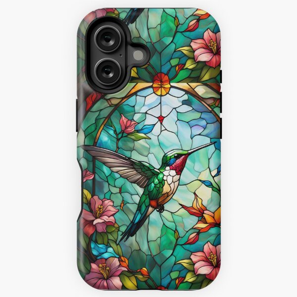 Item preview, Stained Glass Hummingbird Among Flowers designed and sold by Ciervo Primavera.