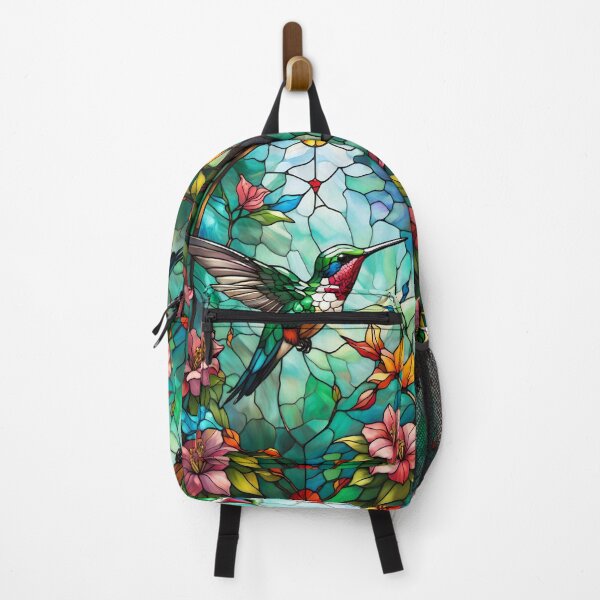 Item preview, Stained Glass Hummingbird Among Flowers designed and sold by Ciervo Primavera.
