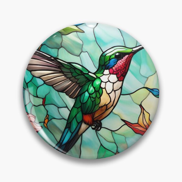 Item preview, Stained Glass Hummingbird Among Flowers designed and sold by Ciervo Primavera.