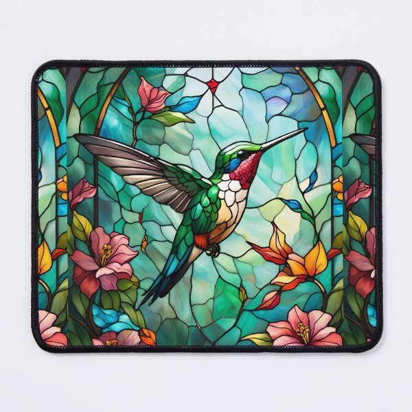 Aperçu de l'œuvre Colibri en vitrail parmi les fleurs créée et vendue par Ciervo Primavera.