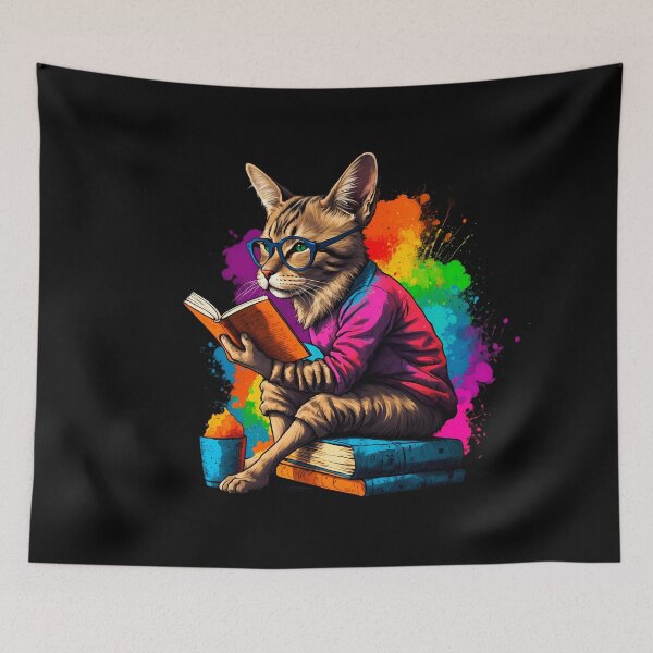 Item preview, Siberian cat reading books designed and sold by Furrifico.