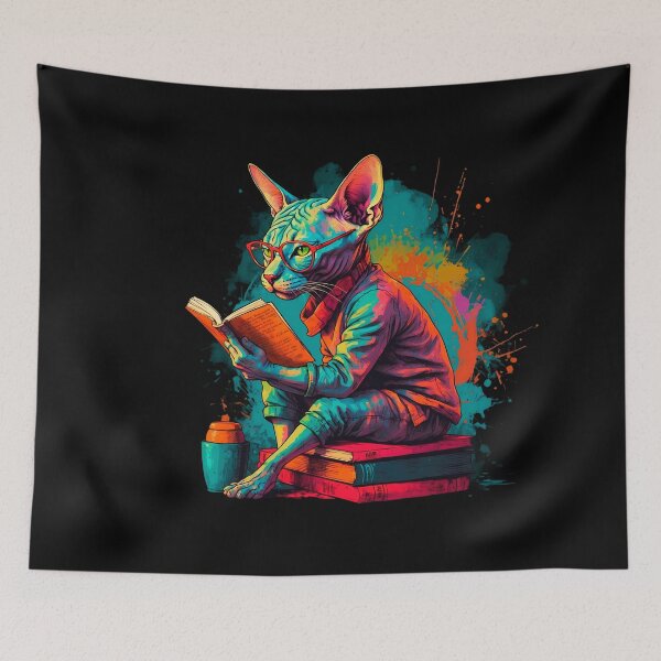 Item preview, Sphynx cat reading books designed and sold by Furrifico.