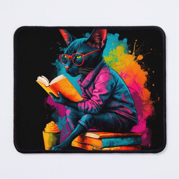 Item preview, Black Bombay cat reading books designed and sold by Furrifico.