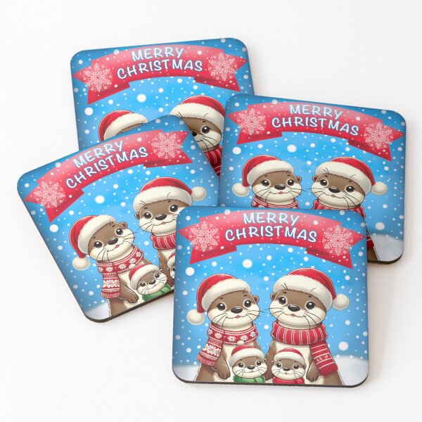 Item preview, Festive Otter Family Christmas Illustration designed and sold by CritterManiaUK.