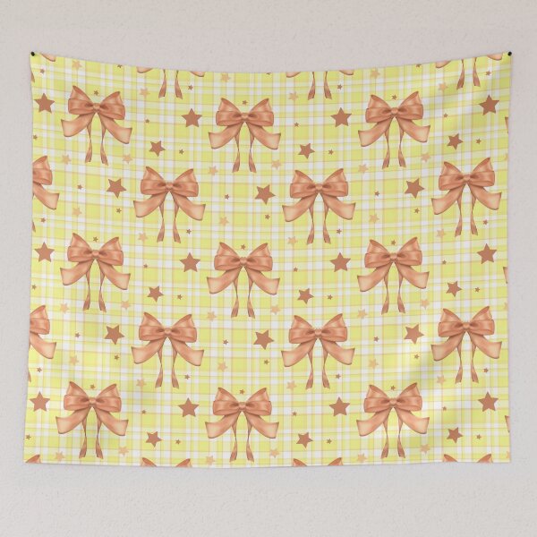 Item preview, Yellow Plaid Pink Bows and Stars designed and sold by FreshFunkyRetro.