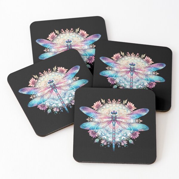 Item preview, Rainbow Watercolor Dragonfly Mandala - Black designed and sold by FoxfireStardust.