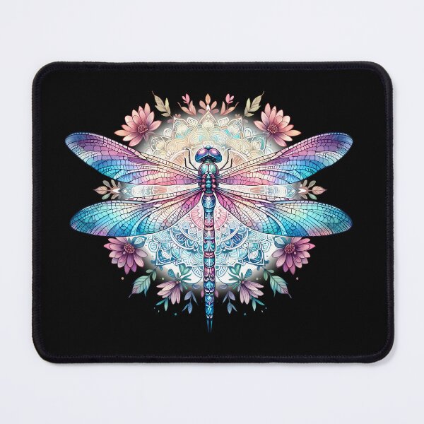 Item preview, Rainbow Watercolor Dragonfly Mandala - Black designed and sold by FoxfireStardust.
