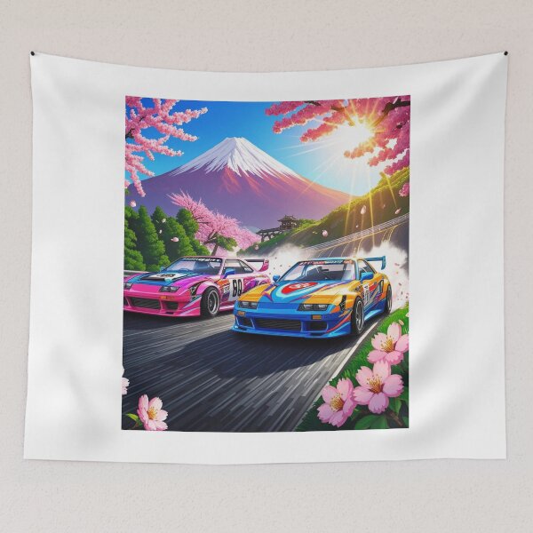 Item preview, JDM, Car, race, Japan, 80s pixel quality video game, Drift, Cherry Blossoms, Mt Fuji, Amazing, sunrise, pixelated designed and sold by tshirtart2024.