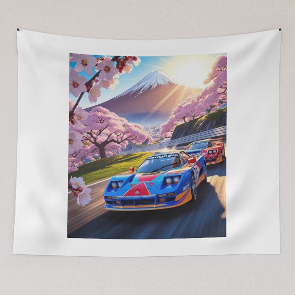 Item preview, JDM, Car, race, Japan, 80s pixel quality video game, Drift, Cherry Blossoms, Mt Fuji, Amazing, sunrise, pixelated designed and sold by tshirtart2024.
