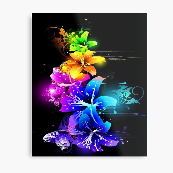 rainbow neon flowers Metal Print for Sale by leen12