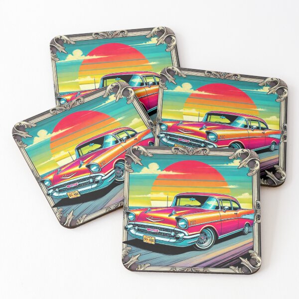Item preview, "Cartoon Art of 1957 Chevy 2-Door in Retro Sunset Frame" designed and sold by uberjoe.