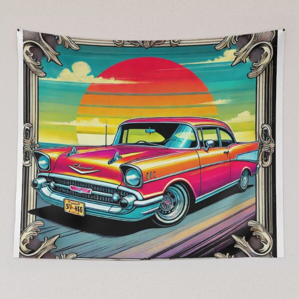 Item preview, "Cartoon Art of 1957 Chevy 2-Door in Retro Sunset Frame" designed and sold by uberjoe.