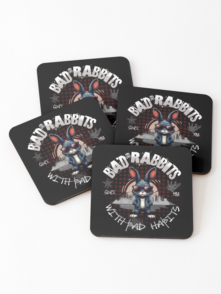 Thumbnail 1 of 5, Coasters (Set of 4), Bad Rabbits with Bad Habits designed and sold by Ultimate-Rabbit.