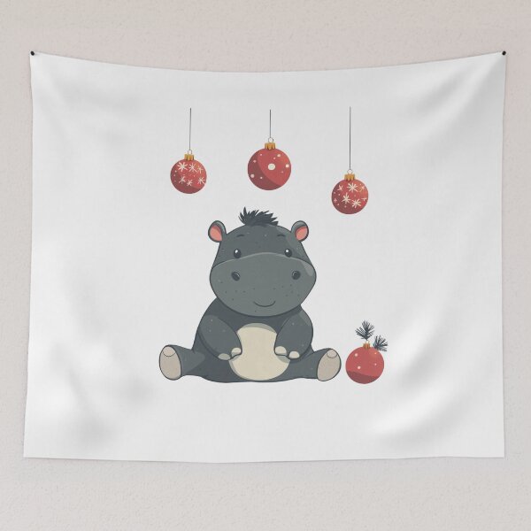 Item preview, Moo Deng Thailand, Cute pymmy hippo , with few Christmas Ornaments, Minimalistic style designed and sold by ThaiArtShop.