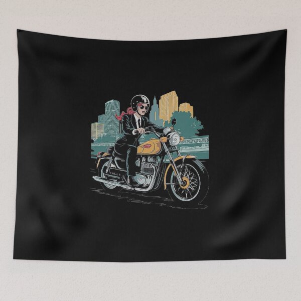 Item preview, Motorcycle Rider in Urban Landscape - Classic Style Biker Art designed and sold by love3617.