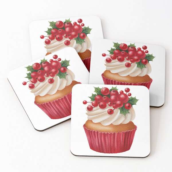 Item preview, Watercolor Christmas Cupcake with Holly and Berries designed and sold by AllaMashycheva.
