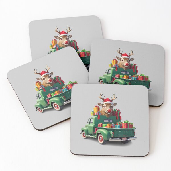 Item preview, A reindeer in a Santa Claus hat delivers gifts on a pickup truck designed and sold by AnnaTymosh.