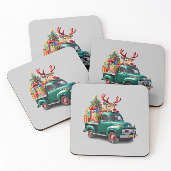 Item preview, A reindeer in a Santa Claus hat delivers gifts on a pickup truck designed and sold by AnnaTymosh.