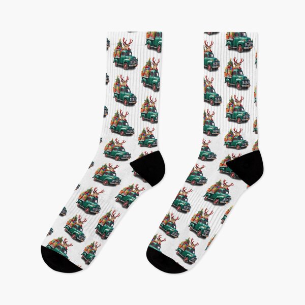 Item preview, A reindeer in a Santa Claus hat delivers gifts on a pickup truck designed and sold by AnnaTymosh.