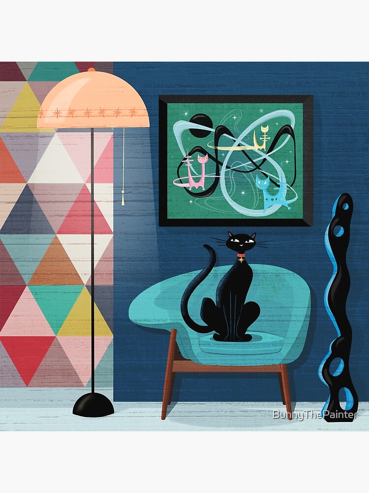 Atomic Cat, 50's Martini Blue, Mid Century Modern, Happy Hour