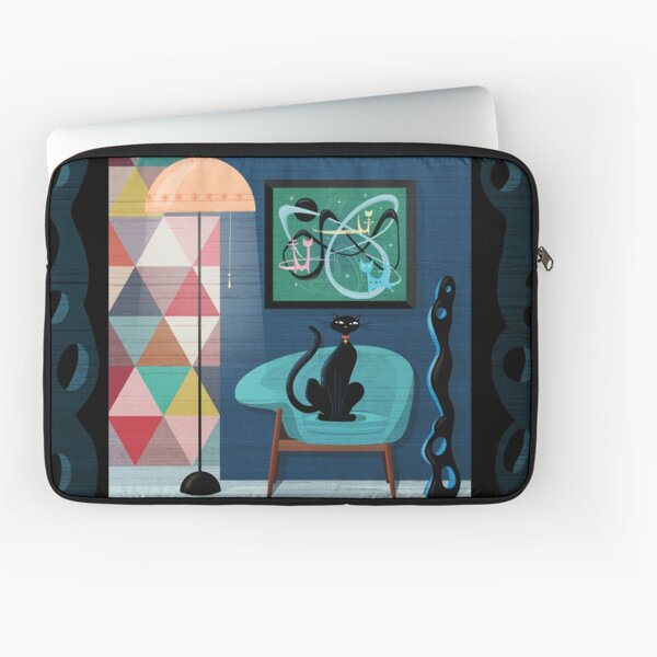 Aperçu de l'œuvre Intérieur du milieu du siècle de Creature Comforts avec chat noir créée et vendue par BunnyThePainter.