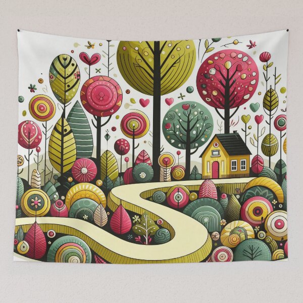 Item preview, Scandinavian Folk Art Magical Lime Landscape Quest by heidiannemorris © designed and sold by FOLK ART FUSION.