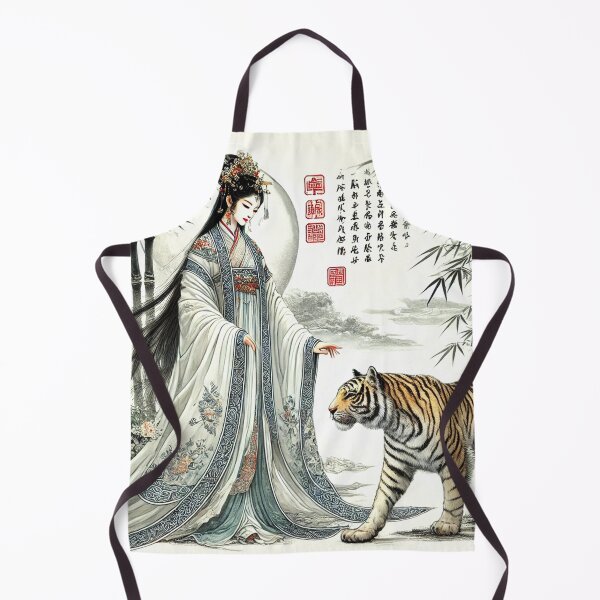 Artikelvorschau, Chinesische Göttin mit Tiger in Bambuswald mit Kalligrafie chinesische Malerei - Chinesische Tuschezeichnung entworfen und verkauft von Kallandra.