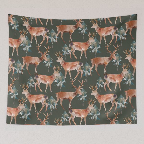 Item preview, Winter Woodland Forest Deer Watercolor Rustic Cozy Cabincore in Cozy Earthy Tones designed and sold by aneladesigns.