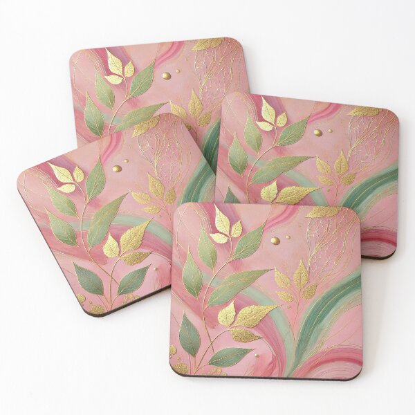 Item preview, Abstract Coral Pink Blush and Golden Leaf Motif Artwork style 11 designed and sold by Oonward2021.