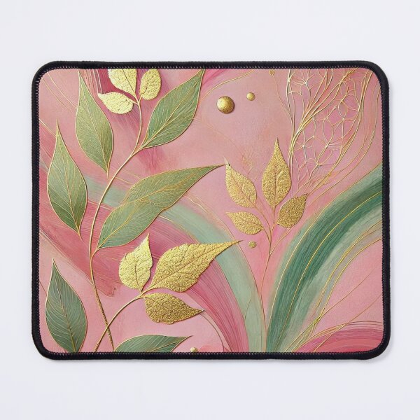 Item preview, Abstract Coral Pink Blush and Golden Leaf Motif Artwork style 11 designed and sold by Dream Bloom Gallery.