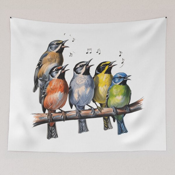 Item preview, Birdsong Harmony, Singing Bird Quintet, Feathered Friends in Harmony, Melody Makers on a Branch, A Chorus of Colorful Birds designed and sold by TolgaSal.