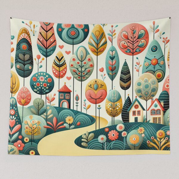 Item preview, Scandinavian Folk Art Magical Landscape Quest by heidiannemorris © designed and sold by FOLK ART FUSION by heidiannemorris.