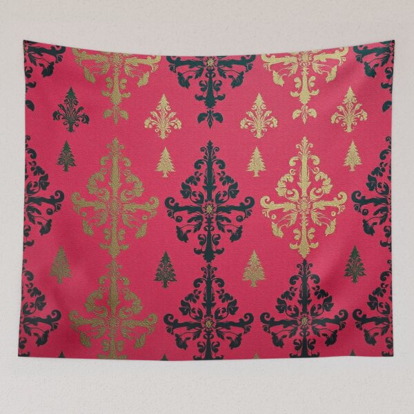 Item preview, Pink Red & Gold Damask With Tiny Christmas Trees designed and sold by DesignsByPrnces.
