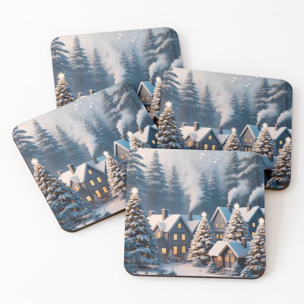 Item preview, Cozy wooden vintage winter village in nighty forest designed and sold by GorXena.