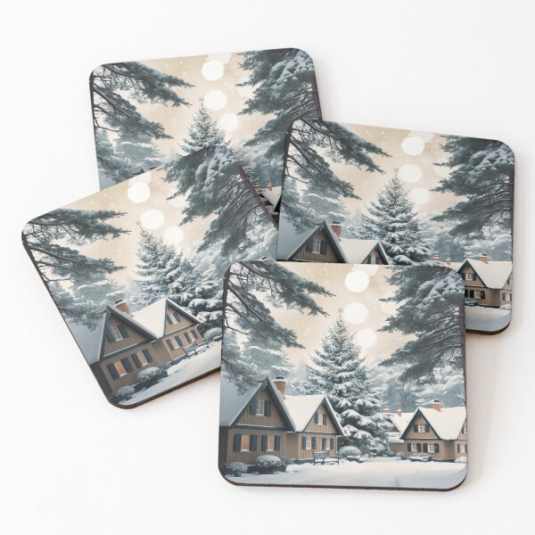 Item preview, Cozy wooden vintage winter village in nighty forest designed and sold by GorXena.