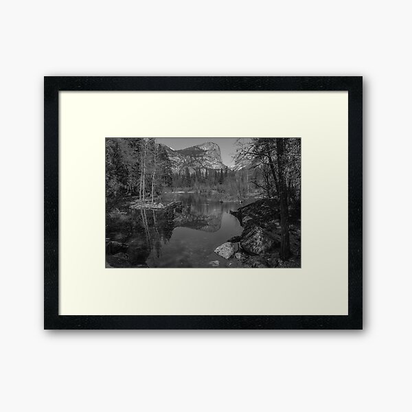 Yosemite Iconic Mirror Lake Black and White Framed Art Print