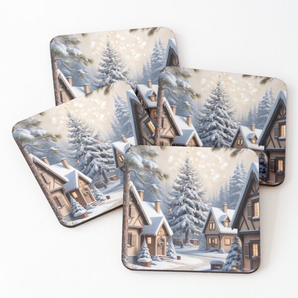 Item preview, Cozy wooden vintage winter village in nighty forest designed and sold by GorXena.