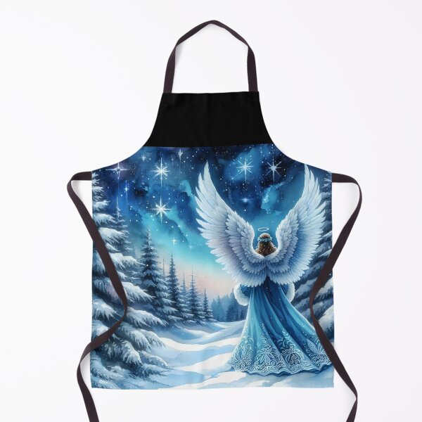 Item preview, Blue aquarell angel on a winter snowy pine landscape night scene designed and sold by EvaAngel.