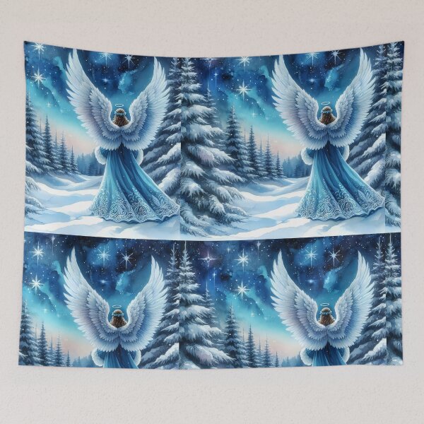 Item preview, Blue aquarell angel on a winter snowy pine landscape night scene designed and sold by EvaAngel.