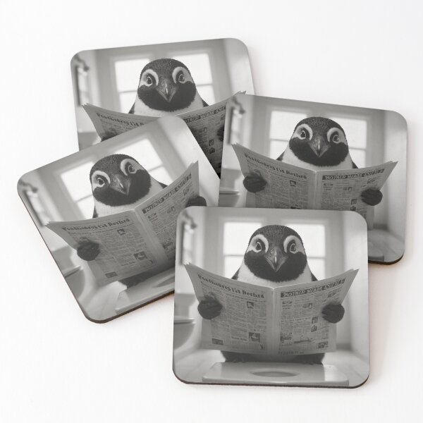 Item preview, Penguin Reading Newspaper on Toilet Illustration designed and sold by vk09.