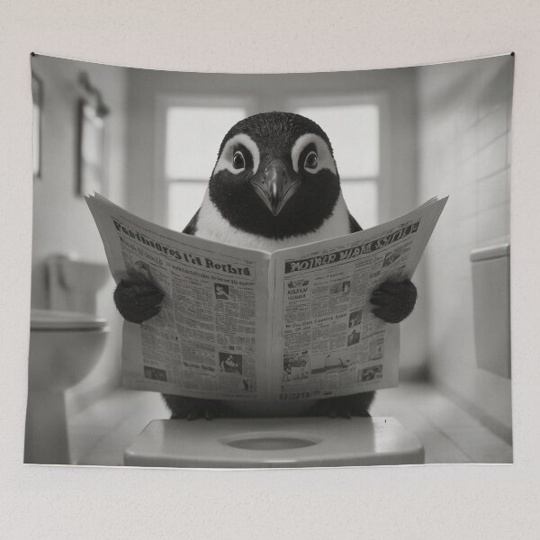 Item preview, Penguin Reading Newspaper on Toilet Illustration designed and sold by vk09.