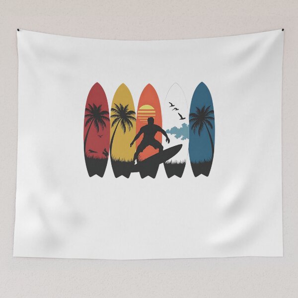 Item preview, Vintage Palm Tree Surfer Surfboard Beach Summer Surf Surfing designed and sold by SlocifieShop.